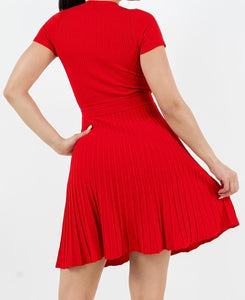 Scarlett Short Sleeve Pleated Knit Dress
