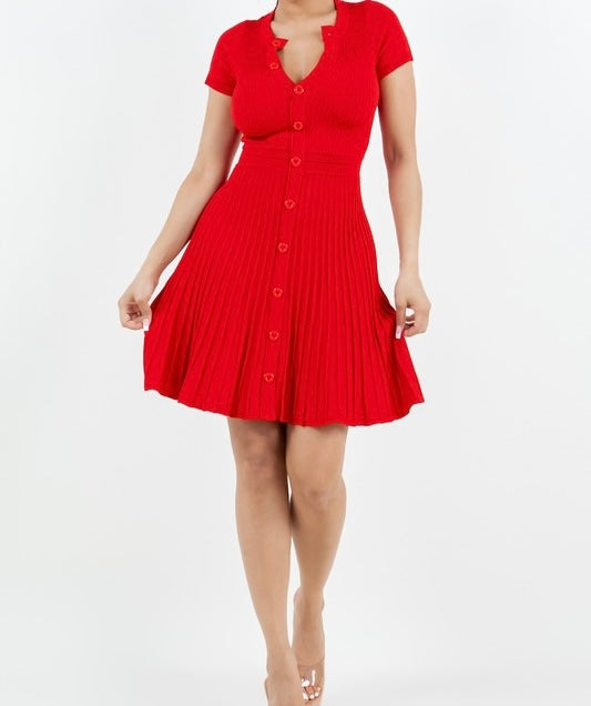 Scarlett Short Sleeve Pleated Knit Dress