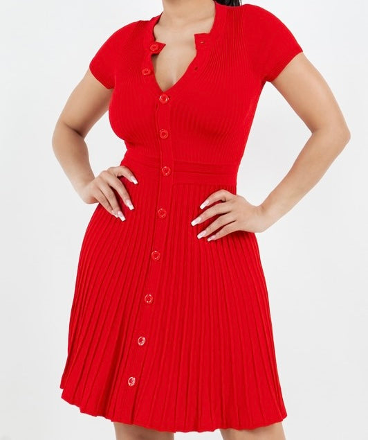 Scarlett Short Sleeve Pleated Knit Dress