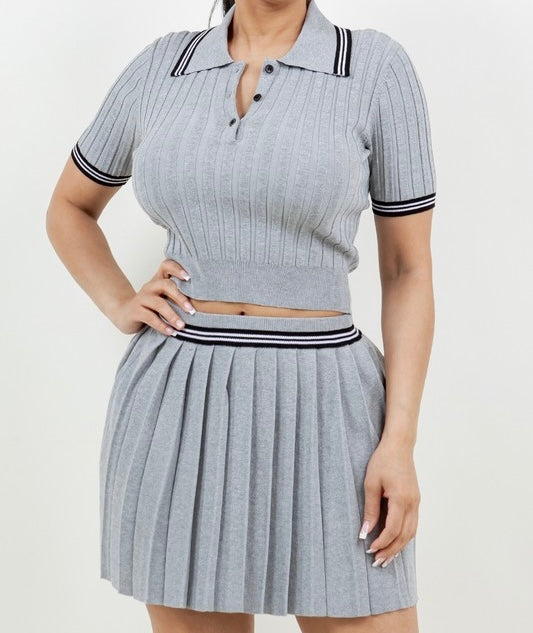 Jaden Pleated Knit Skirt Set