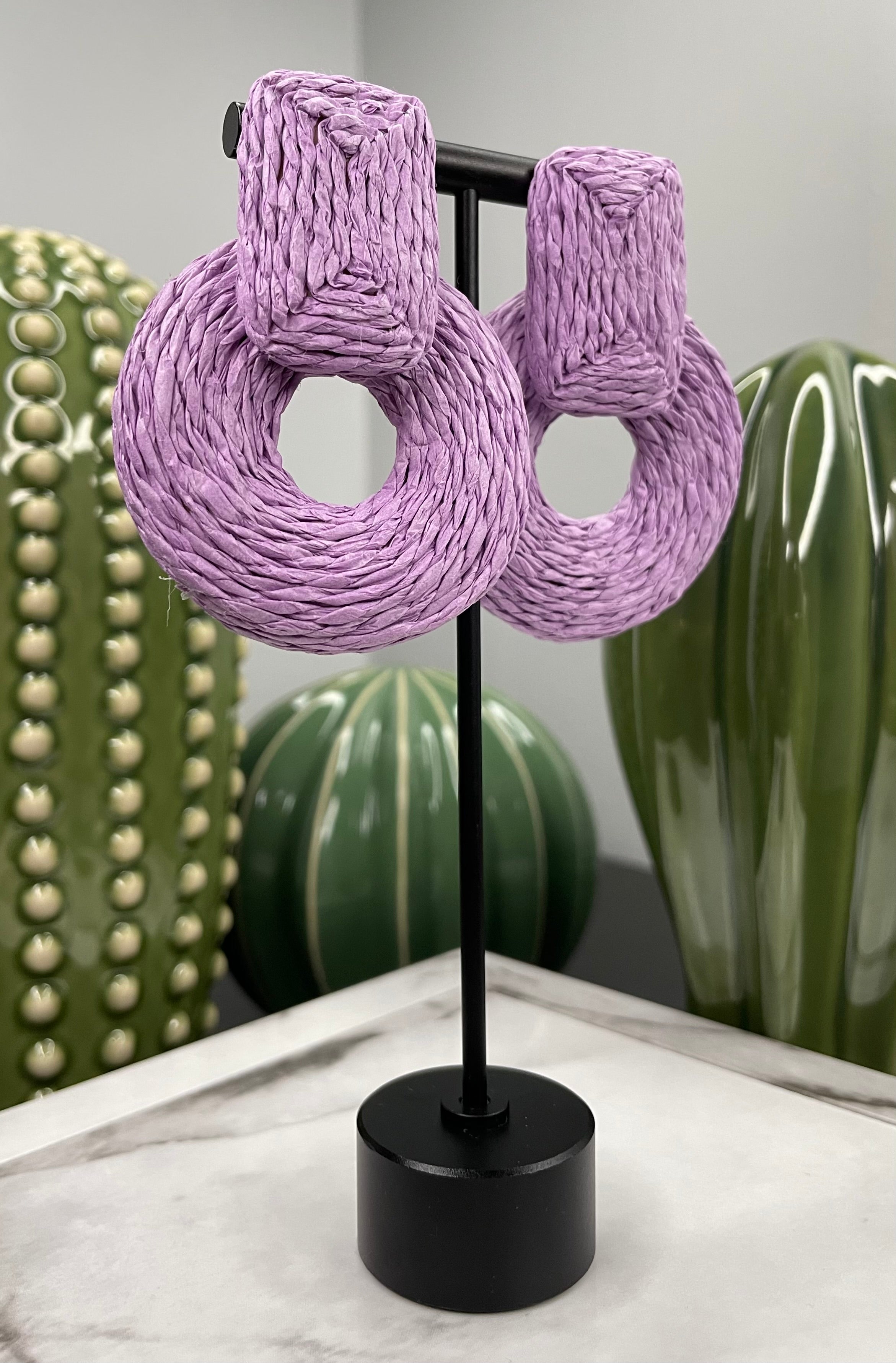Lavender Raffia Statement Earrings