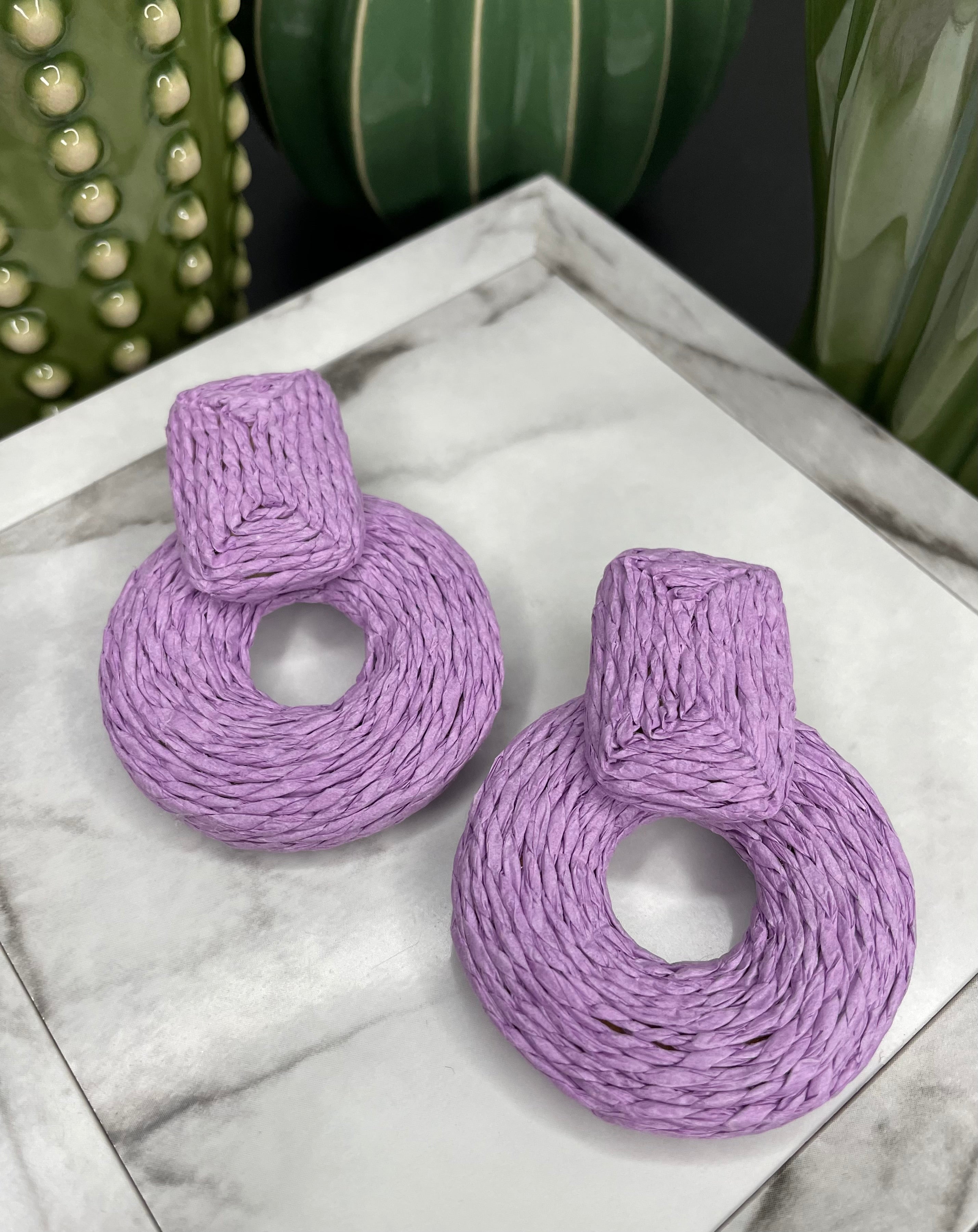 Lavender Raffia Statement Earrings
