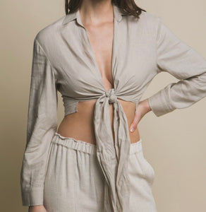 Angie Linen Tie Crop Top