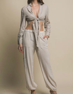 Angie Linen Tie Crop Top