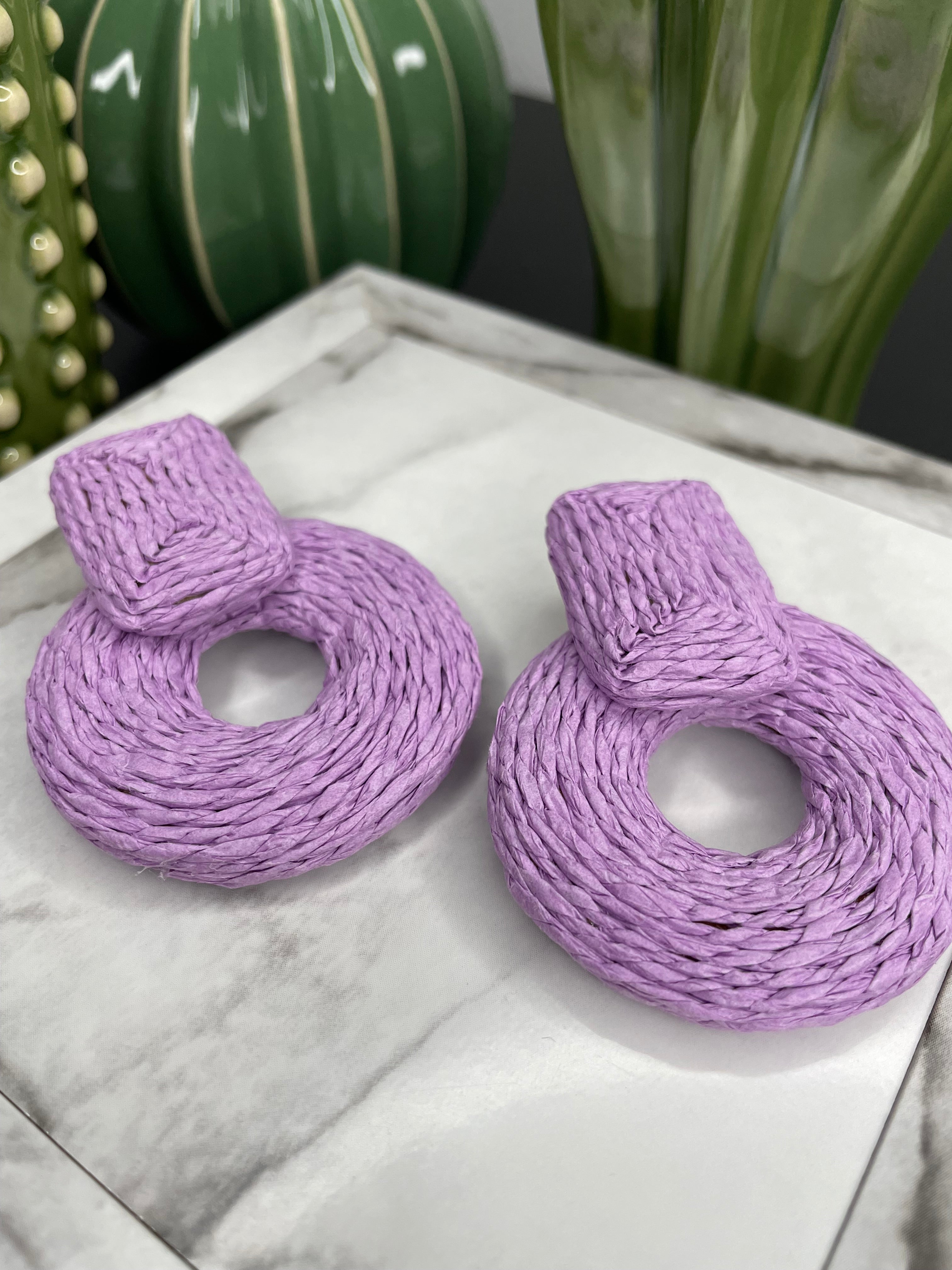 Lavender Raffia Statement Earrings