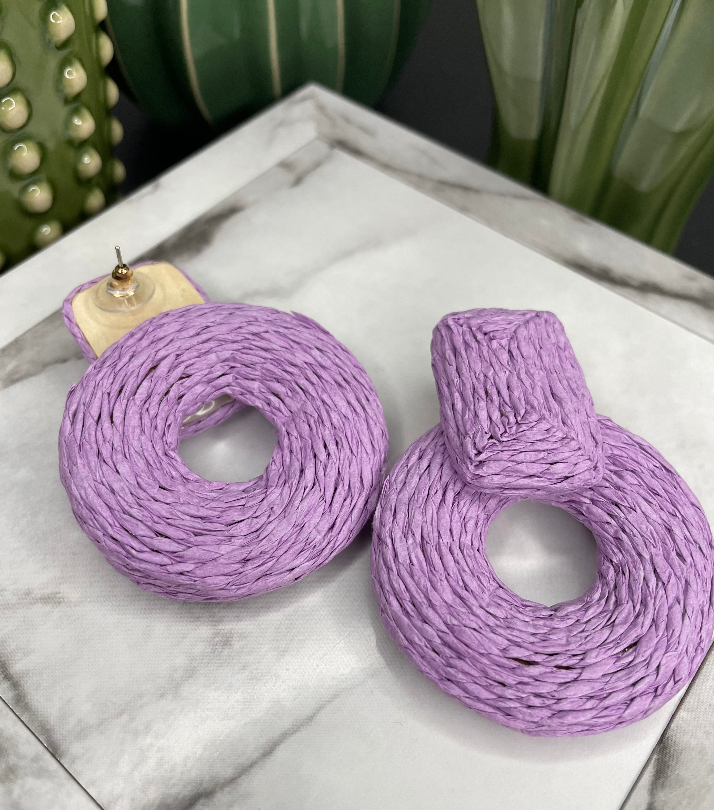 Lavender Raffia Statement Earrings