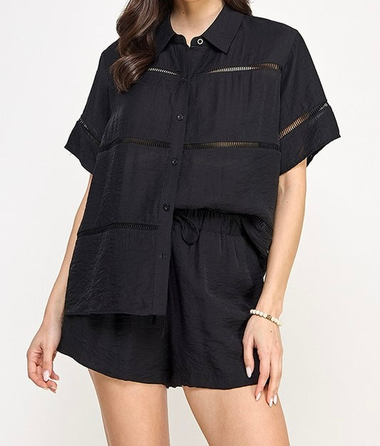 Nate Lace Trim Top & Shorts Set - Size L