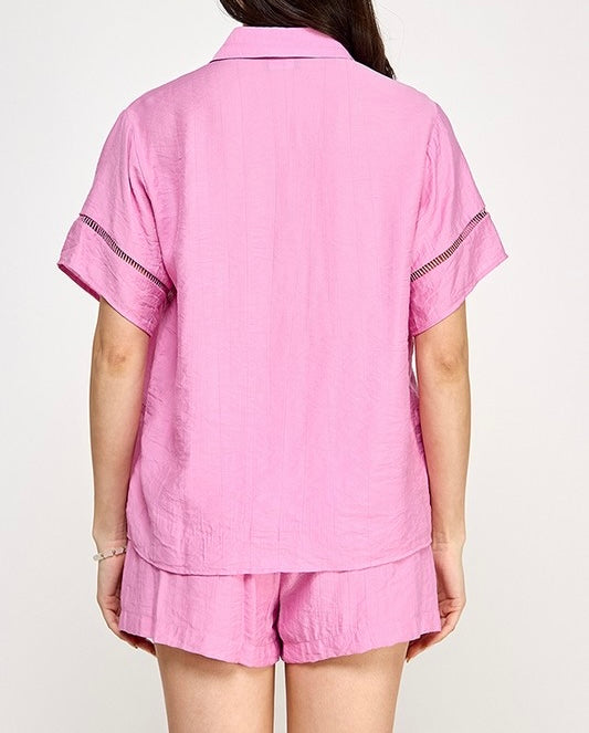 Nate Lace Trim Top & Shorts Set - Size L