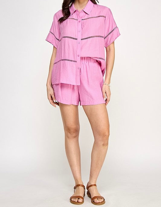 Nate Lace Trim Top & Shorts Set - Size L