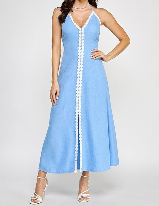 Luna Embroidered Trim Midi Dress