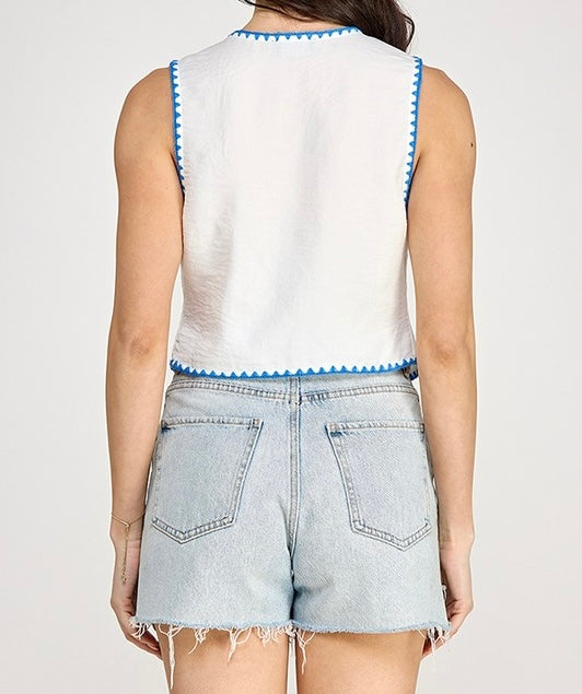 Elvia Embroidered Front Tie Top