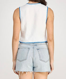 Elvia Embroidered Front Tie Top