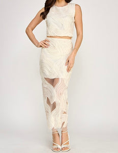 Ari Textured Mesh Skirt Set