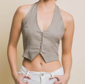 Santi Linen Vest Top - Size L