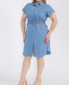 Curvy Denim Belted Dress