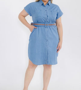 Curvy Denim Belted Dress