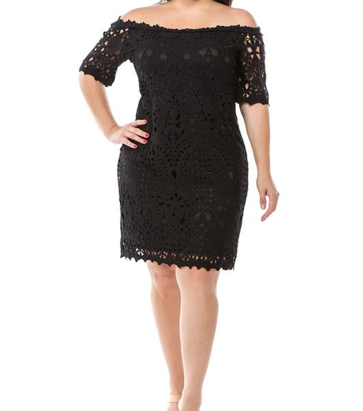 black off the shoulder crochet dress Curvy Crochet Off Shoulder Dress – Nina Ari's Boutique