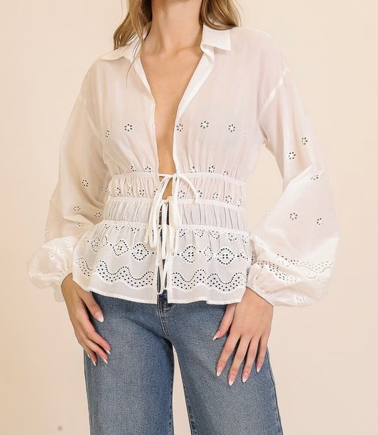Luna Front Tie Eyelet Blouse