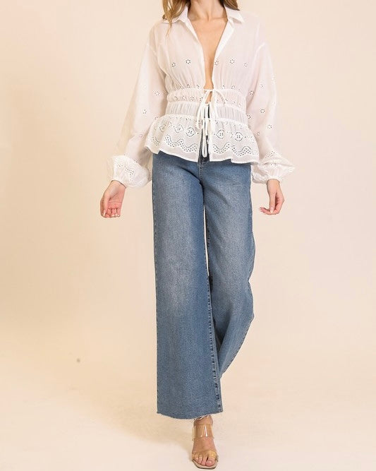 Luna Front Tie Eyelet Blouse