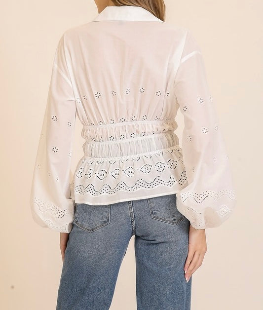 Luna Front Tie Eyelet Blouse