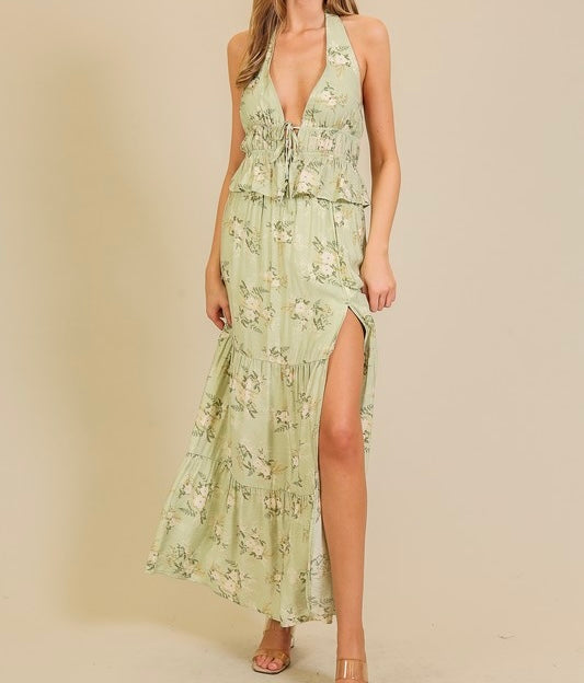 Angie Printed Tie Top + Maxi Skirt Set