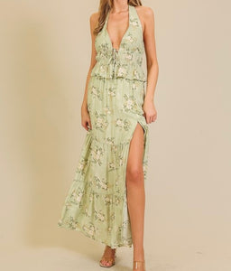 Angie Printed Tie Top + Maxi Skirt Set