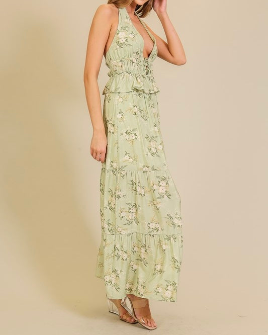 Angie Printed Tie Top + Maxi Skirt Set