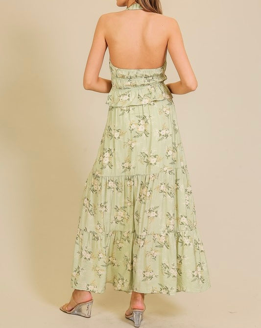 Angie Printed Tie Top + Maxi Skirt Set
