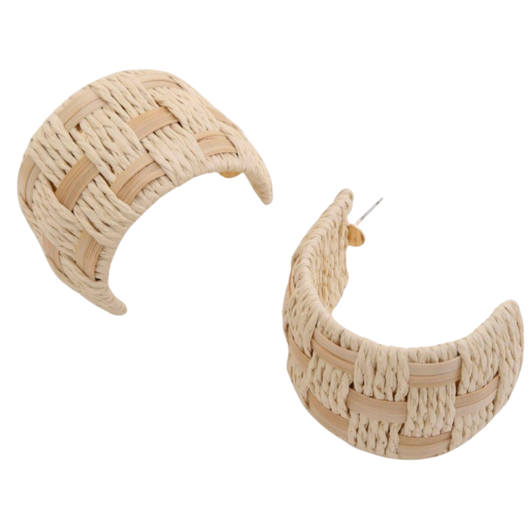 Woven Raffia Open Earrings