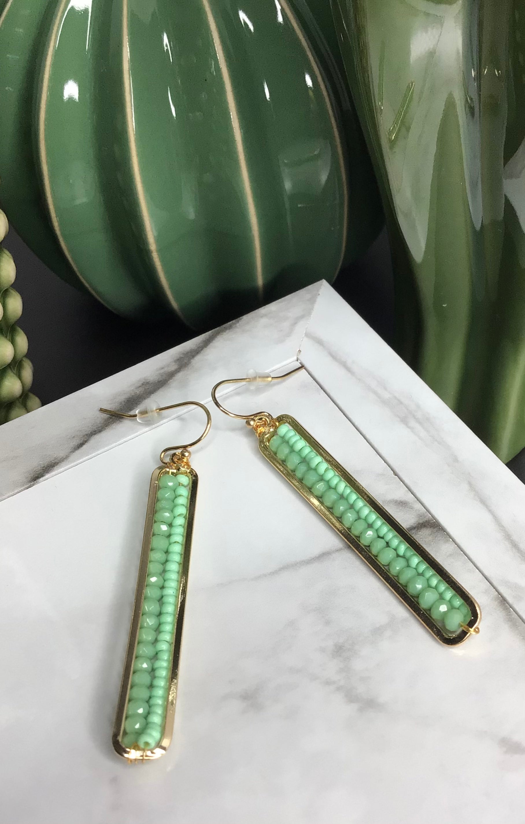Green Beaded Earrings