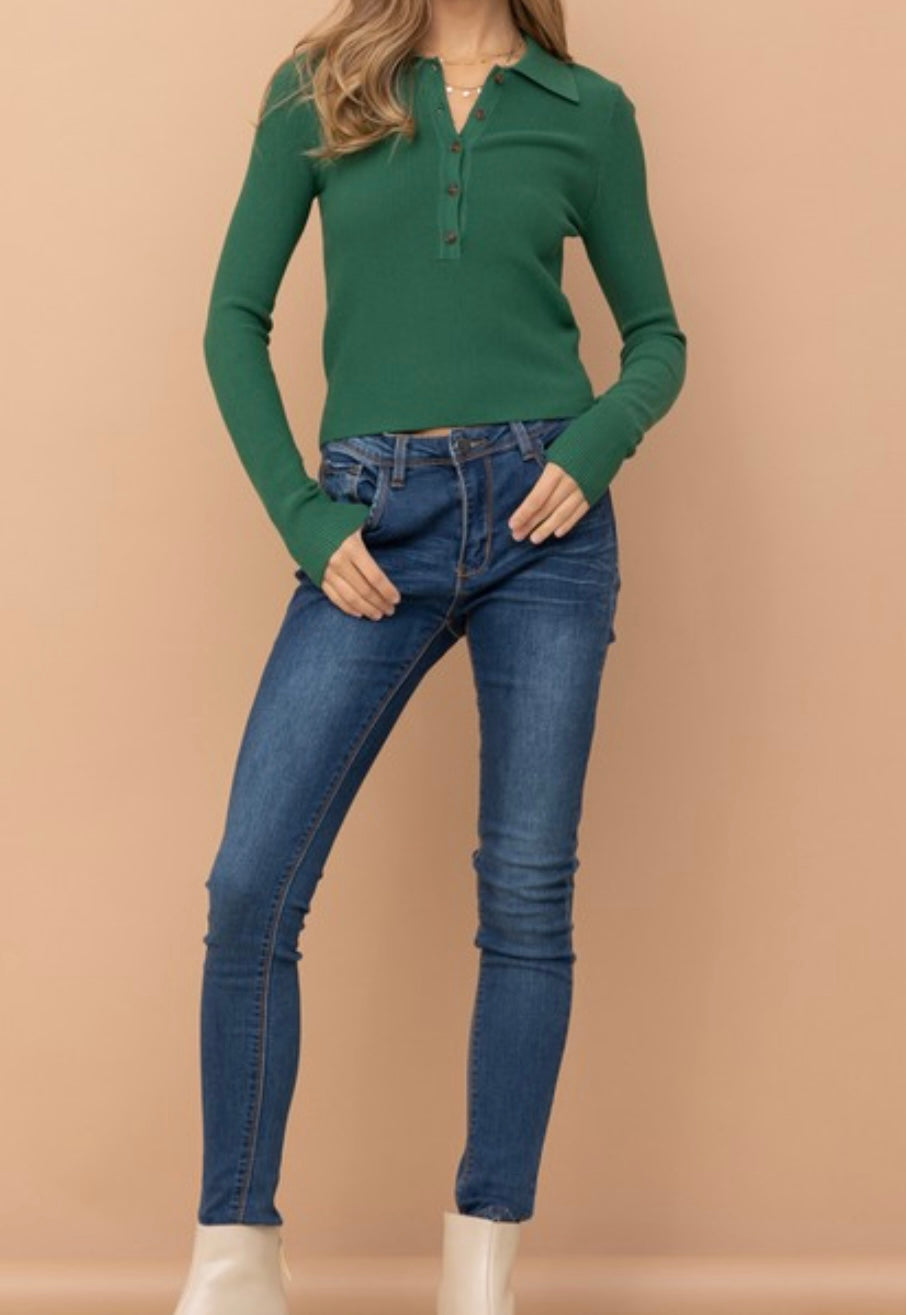 Zully Knit Long Sleeve Polo - Size S