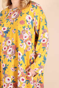 Curvy Long Sleeve Floral Dress - Size 2X