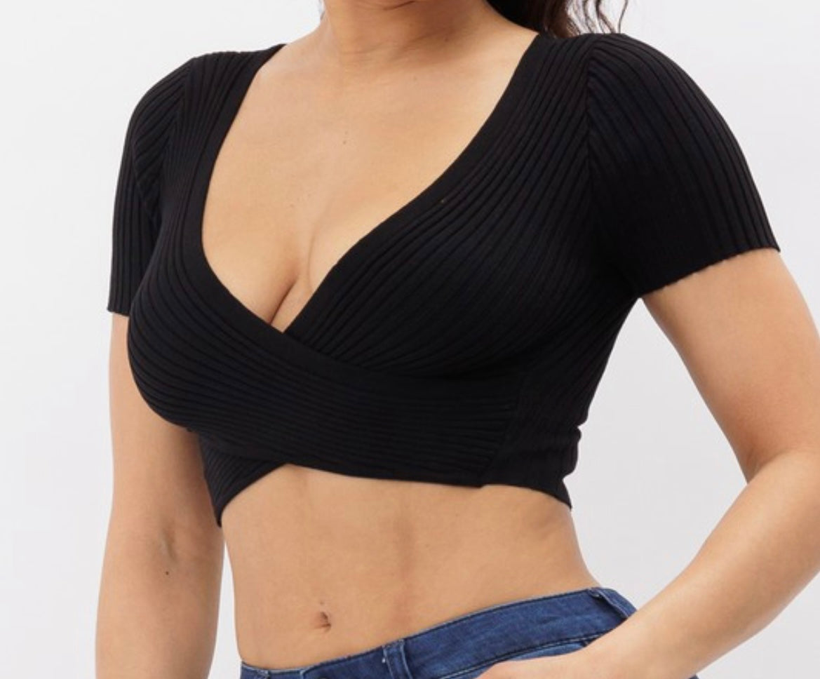 Angelica Surplice Knit Crop Blouse - Size S