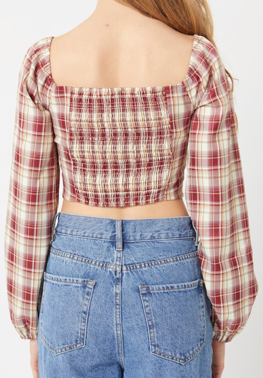 Nat Plaid Crop Blouse - Size L
