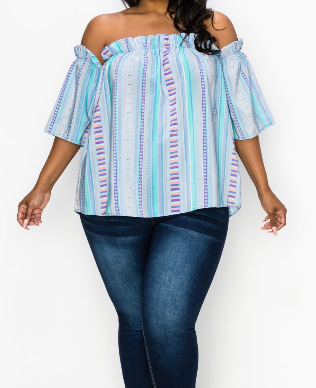Curvy Printed Off Shoulder Blouse - Size 3X