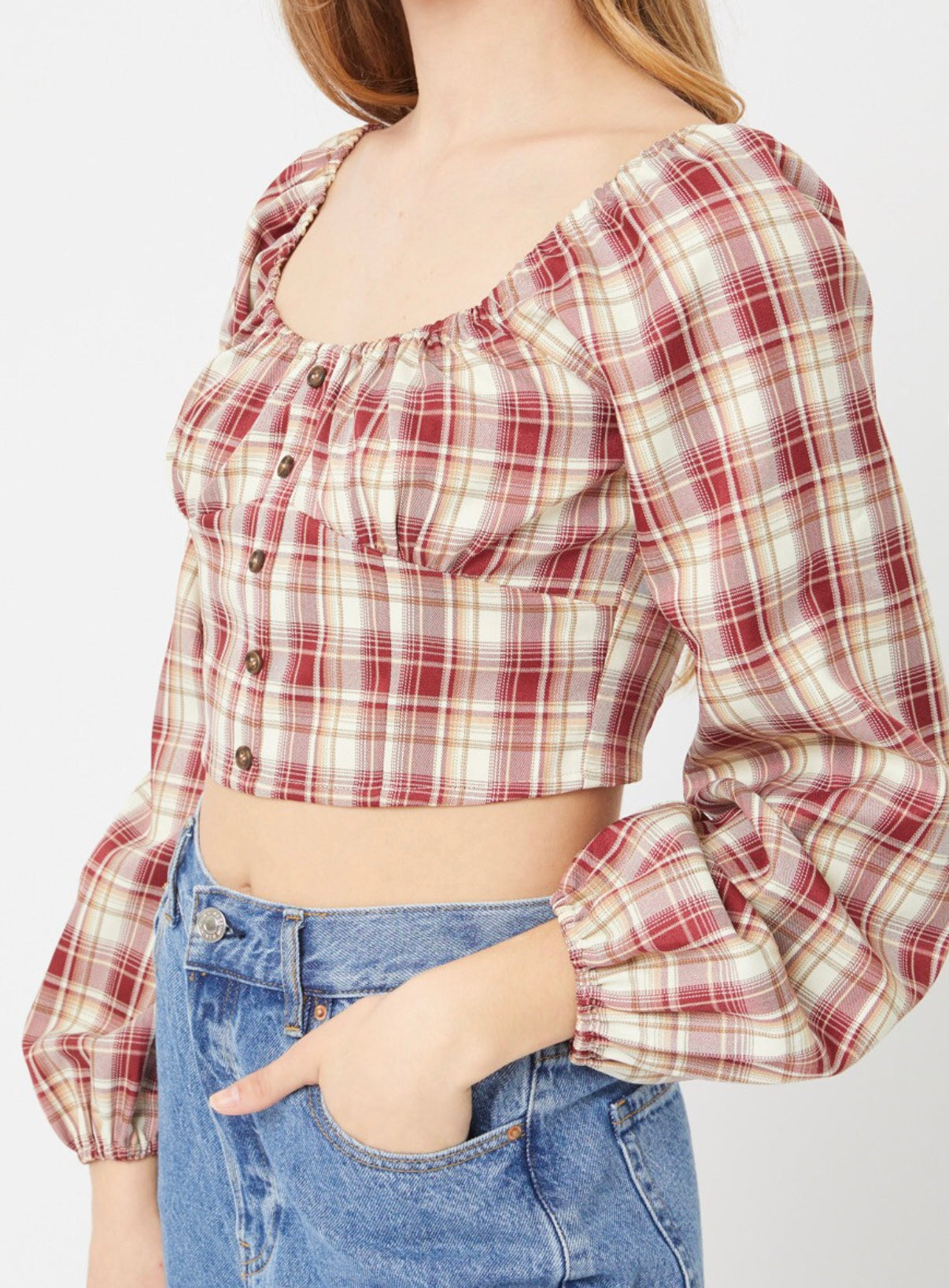 Nat Plaid Crop Blouse - Size L