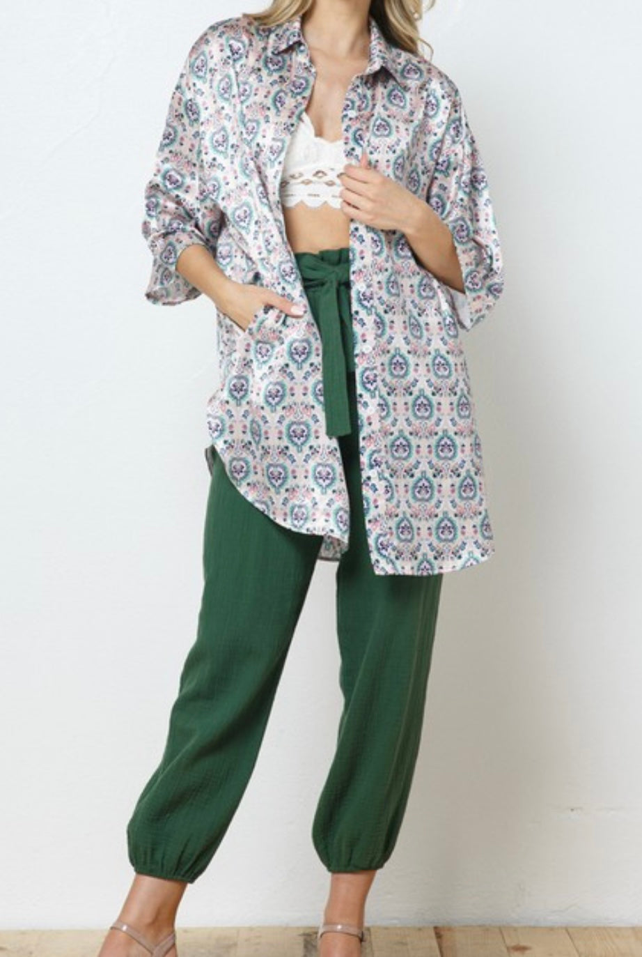 Nina Paisley Satin Long Shirt