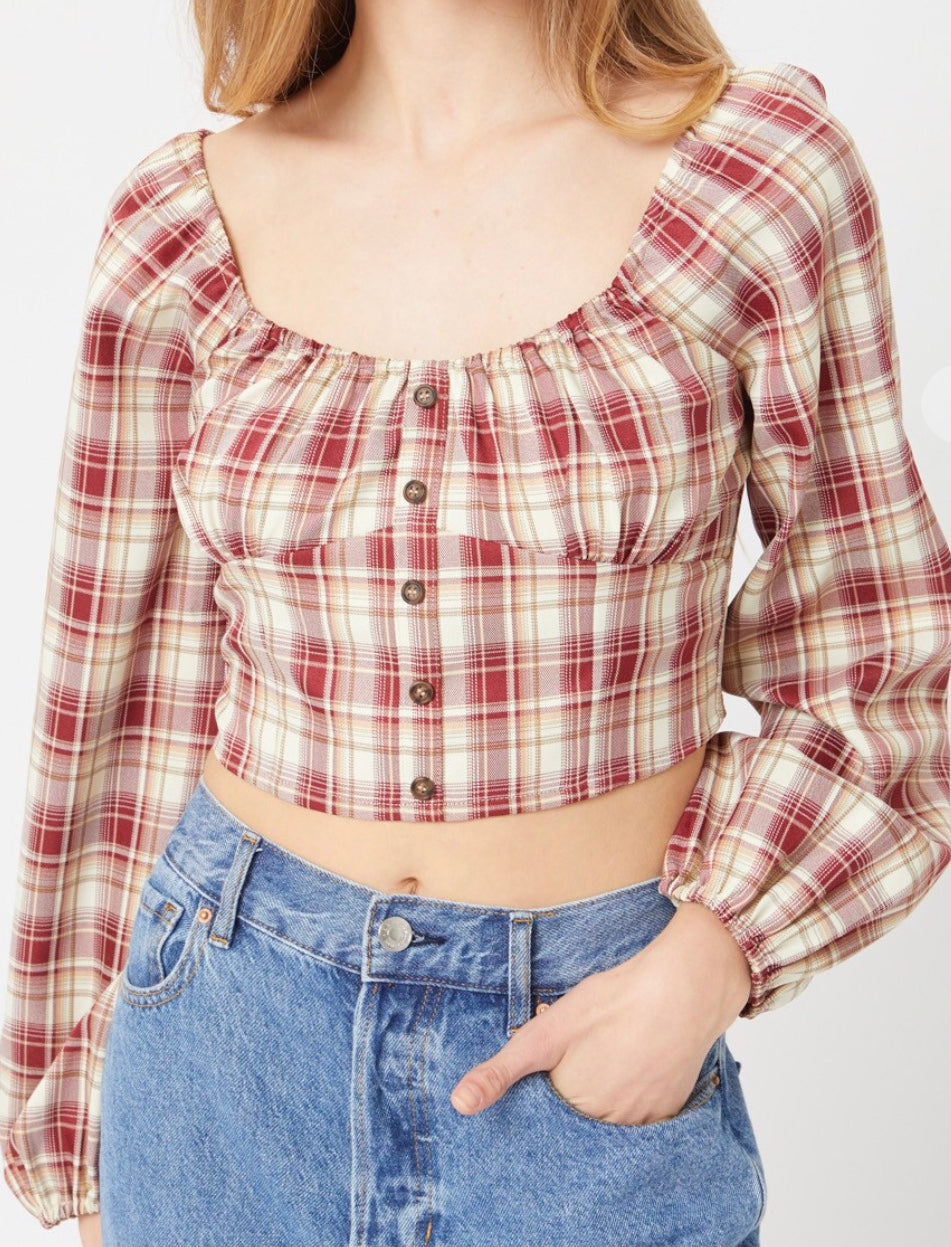 Nat Plaid Crop Blouse - Size L
