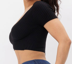 Angelica Surplice Knit Crop Blouse - Size S