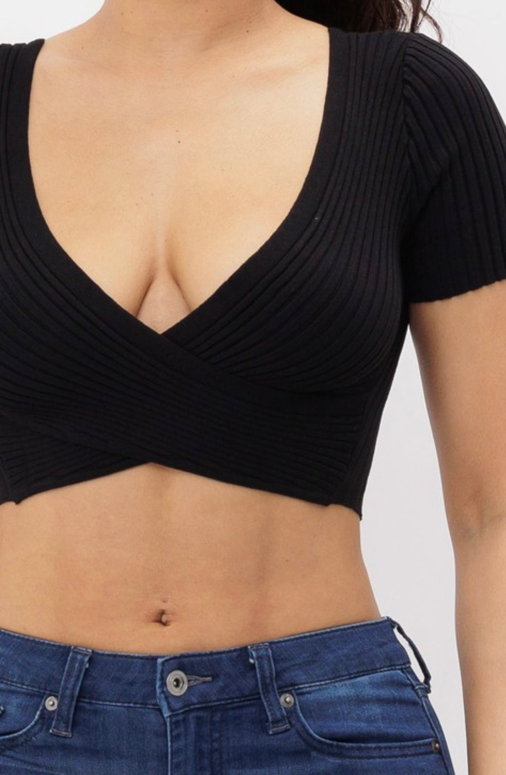 Angelica Surplice Knit Crop Blouse - Size S