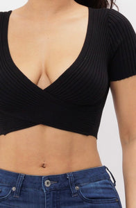 Angelica Surplice Knit Crop Blouse - Size S