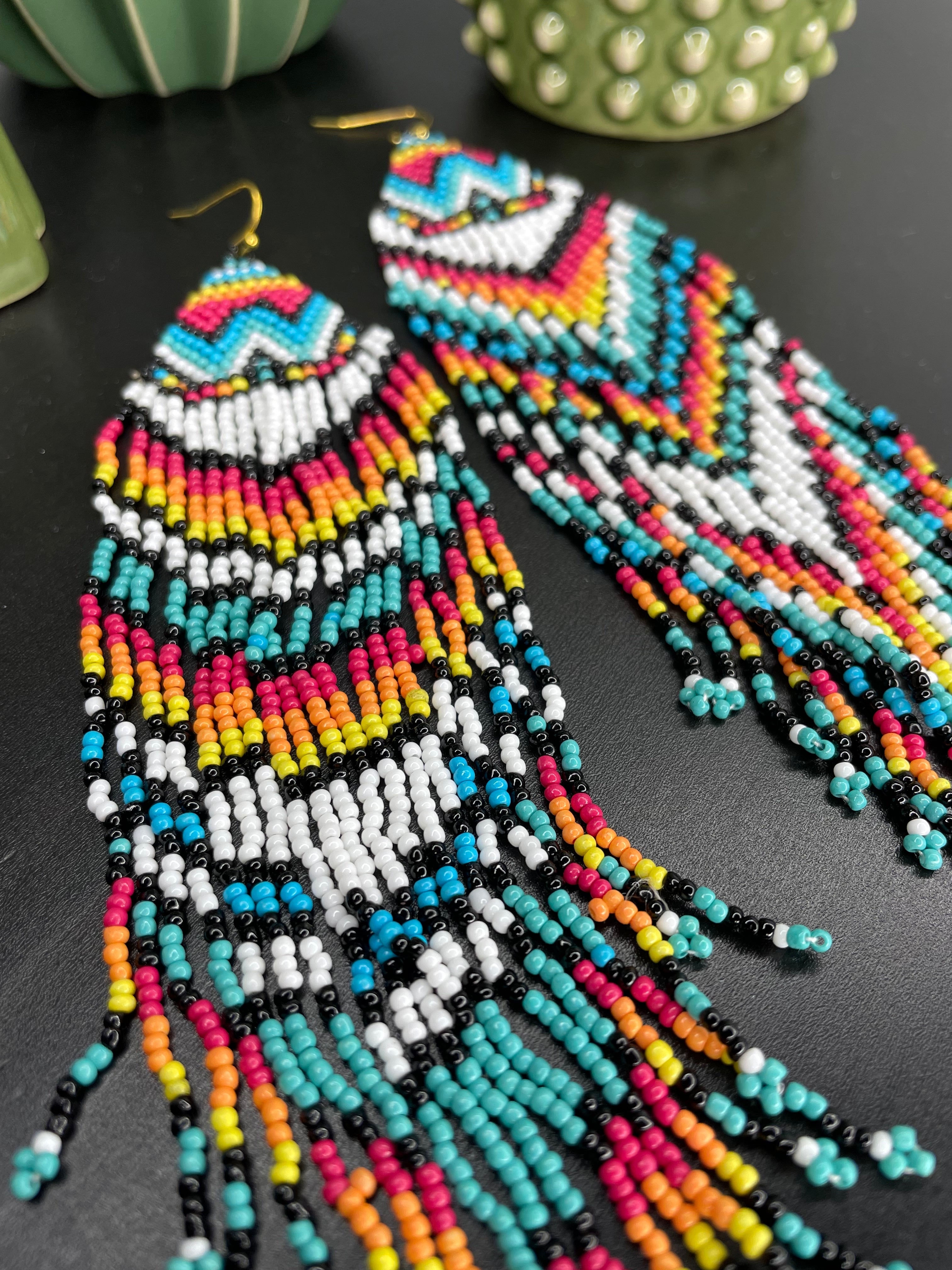 Long Beaded Fringe Earrings