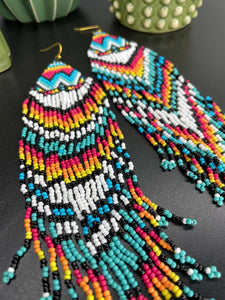 Long Beaded Fringe Earrings