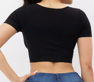 Angelica Surplice Knit Crop Blouse - Size S