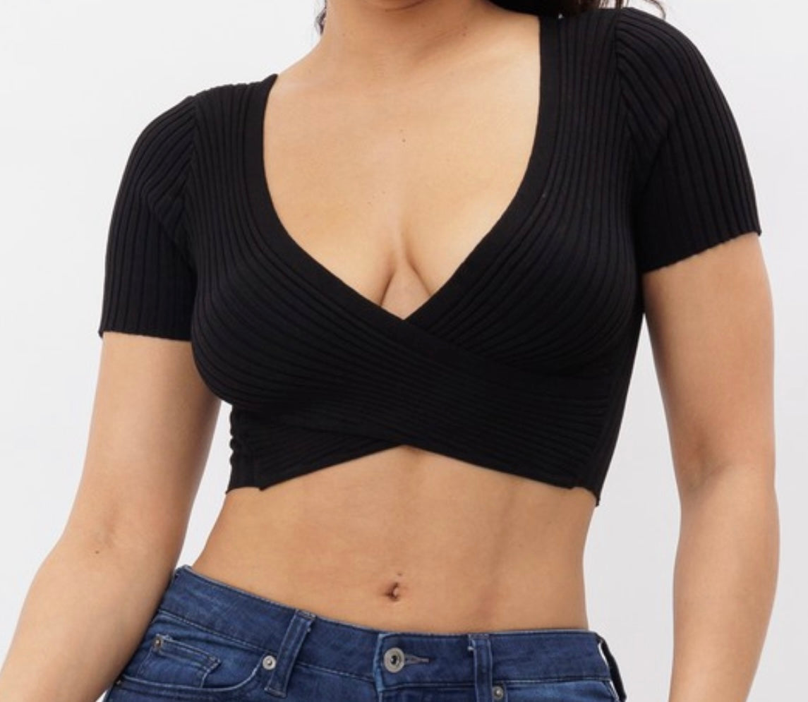 Angelica Surplice Knit Crop Blouse - Size S