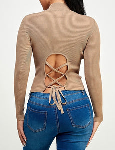 Scarly Lace Up Back Knit Top - Size L