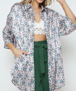 Nina Paisley Satin Long Shirt