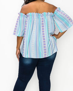 Curvy Printed Off Shoulder Blouse - Size 3X