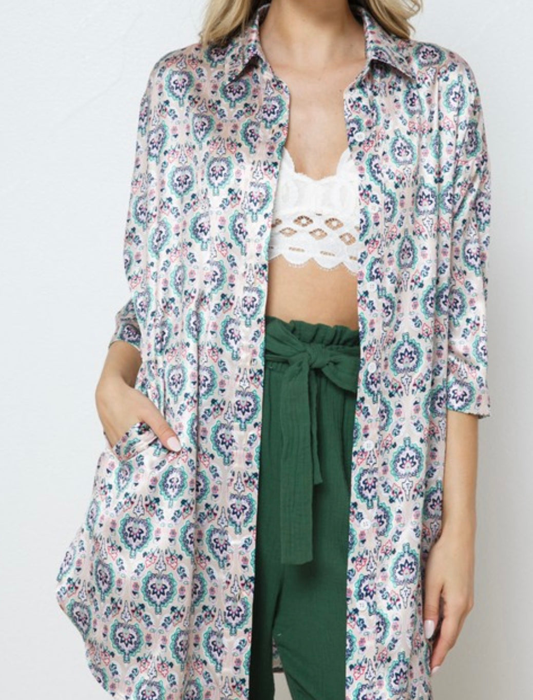 Nina Paisley Satin Long Shirt